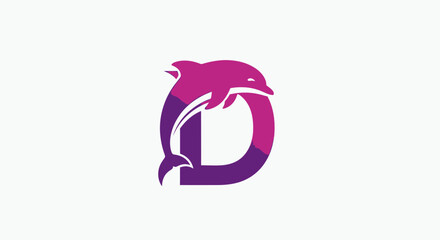 Elegant and dynamic letter D logo featuring a leaping dolphin, crafted with sleek lines and vibrant colors, embodying motion and brand identity with artistic flair