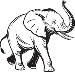 Cute baby elephant silhouette isolated on white background