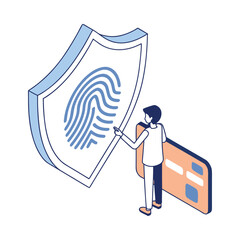 Person Using Fingerprint Recognition on Shield for Secure Credit Card Payment and Identity Protection