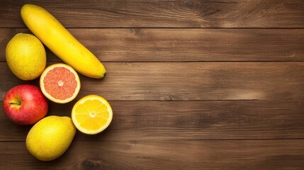 Fresh Fruits on Wooden Table with Vibrant Colors and Textures