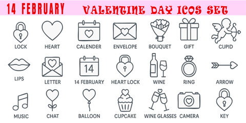 Valentine's Day Icon Set: A captivating illustration featuring a series of meticulously crafted icons, each a symbol of love, romance, and the spirit of Valentine's Day. 