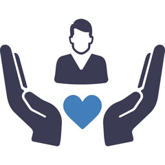 Illustration of Caring Hands Holding a Heart and Person Symbolizing Protection Support and Compassion on Transparent Background