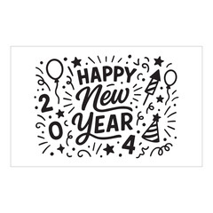Happy New Year 2026 Celebration Banner Design Black and White 