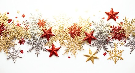 Gold silver and red snowflake stars decoration