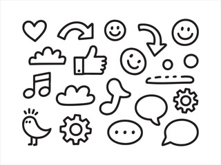 Hand Drawn Emoji and Chat Doodle Icons Set – Cute Sketch Symbols