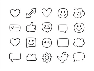 Hand Drawn Social Media Icons Set – Chat, Emojis, Arrows and Symbols