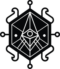 Esoteric geometric symbol, abstract spiritual eye, isolated mystic vector