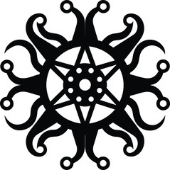 Stylized sun or star symbol black vector icon illustration with tentacles
