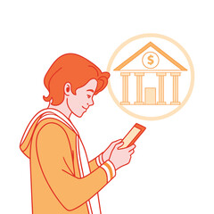 Young man using smartphone for mobile banking accessing online financial services