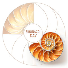 Obraz premium Fibonacci Day Spiral Vision, Golden Ratio Pattern Flow, Mathematical Harmony Spiral, Nature-Inspired Fibonacci Design, Golden Sequence Abstract Art, Fibonacci Ratio Geometry Scene, Sacred Spiral Compo