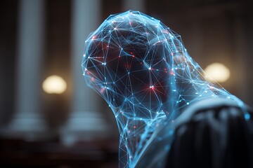 Digital Human Head with Neural Network Connections in Futuristic Technology Style