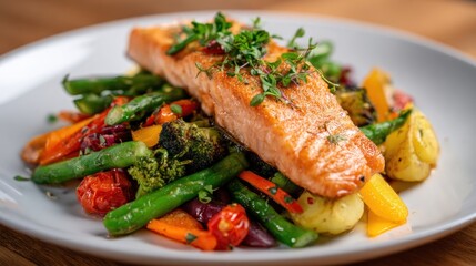 Grilled salmon fillet with colorful roasted vegetables (1)