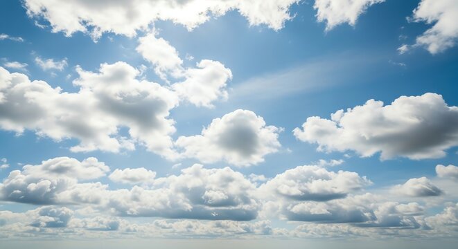 Blue sky with fluffy white clouds - Powered by Adobe