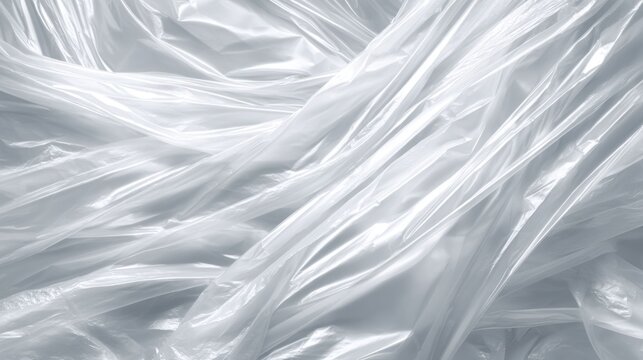 Wrinkled, translucent plastic sheets pile creating a light, ethereal texture