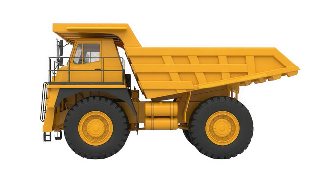 Heavy mining dump truck in yellow color isolated on transparent background