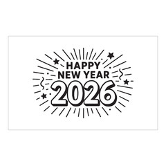 Happy New Year 2026 Celebration Banner Design Black and White 