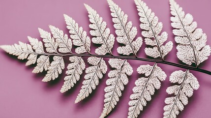 White Fern Leaf on Pink Background Elegant Botanical Decor