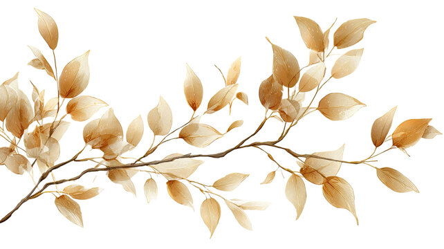 Golden autumn leaves pattern with yellow floral foliage decoration isolated on white background