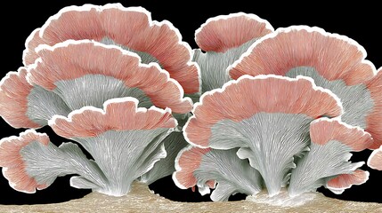 Pink and Gray Gilled Mushrooms Growing on Soil in Natural Environment