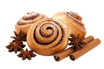 Freshly  cinnamon rolls with star anise and cinnamon sticks