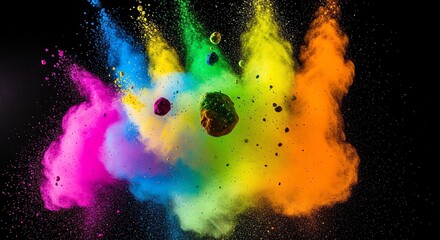 Colorful powder explosion on black background