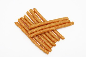 Crispy pork stick snack, isolated