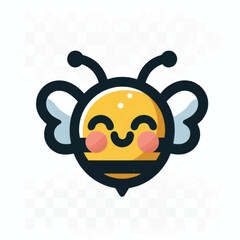 Happy cartoon bee smiling with wings and antennas in a cute style.