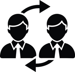 Two people exchanging with arrows, representing communication or transfer