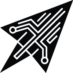 Electronic circuit paper airplane, sending data and digital information concept
