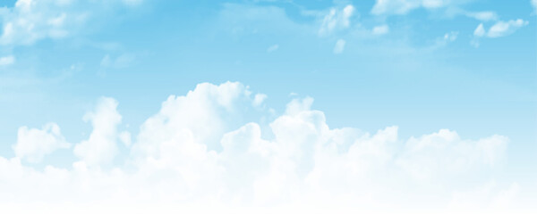 Panoramic view of clear blue sky with wispy clouds over calm sea horizon, natural atmosphere ideal for background.