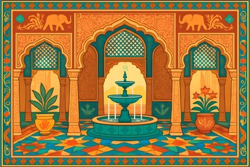 andalus courtyard moorish architecture islamic arch fountain icon garden element tiled pattern 