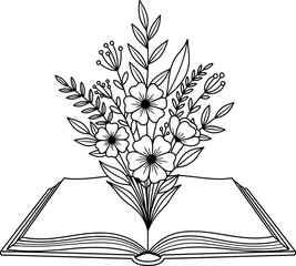 Floral Bouquet Growing from Open Book