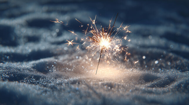 Sparkler ignites in the snow creating a magical winter celebration and festive atmosphere