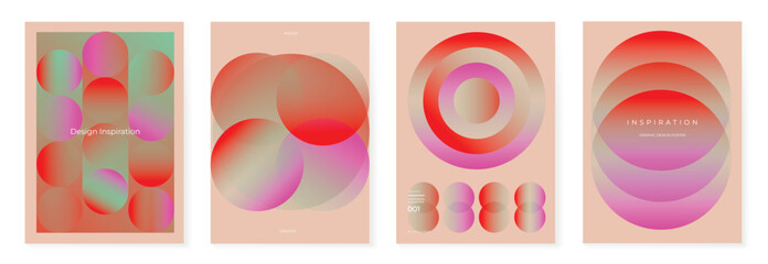 Naklejka premium Modern gradient poster background vector set. Minimalist cover template with vibrant perspective geometric prism shapes in motion. Ideal design for social media, cover, banner, flyer.