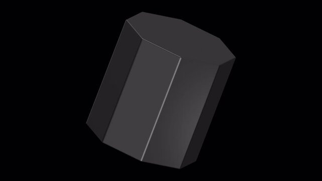 Dark Hexagonal Prism Rotating on Black Background - Abstract 3D Render.