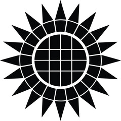 Stylized sun or star vector graphic with grid pattern on transparent background