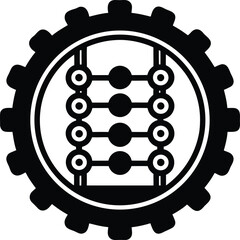Abacus calculation tool inside a gear mechanism on transparent background