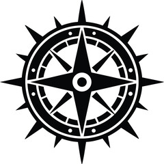 Compass rose inside a gear icon representing navigation and exploration