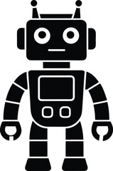 Friendly black outline robot icon a cute futuristic AI android character