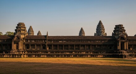 Fototapeta premium Ancient temple complex facade at dawn