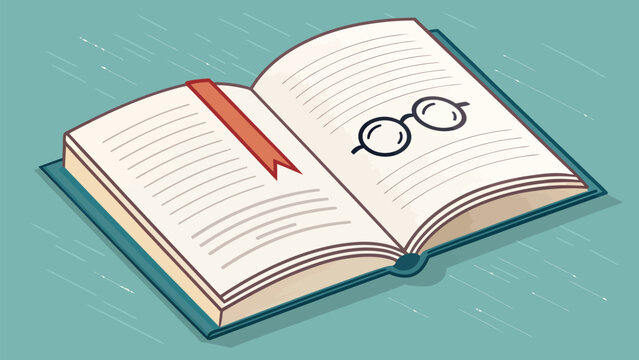 Open book with reading glasses, ideal for education, literature, and learning concepts, a charming illustration for book lovers and intellectual themes