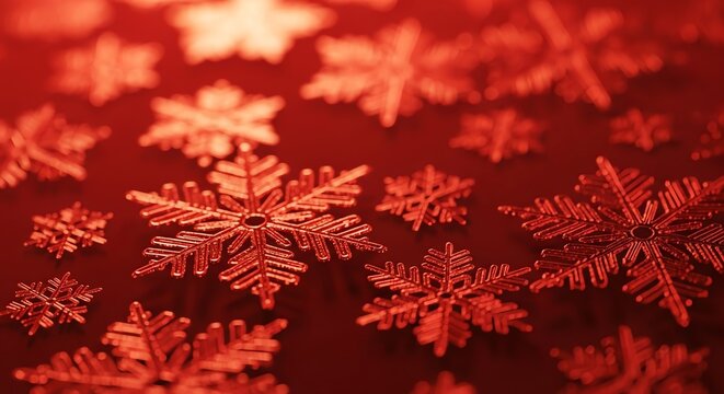 Red snowflakes on a red background