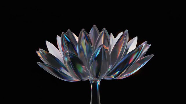 A beautiful  iridescent glass lotus flower with reflective petals for opening  video