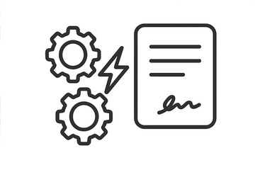 Business contract execution and process management symbol with gears and lightning bolt