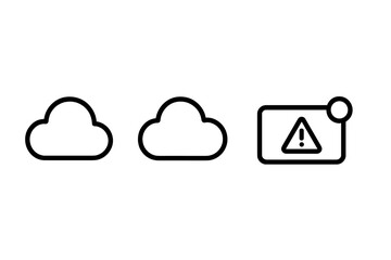 Cloud storage, data synchronization, warning, and notification alert symbols