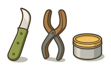 Gardening pruning tools set with curved knife pliers and balm container