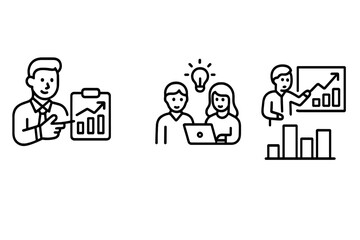 Business meeting icons set featuring presentation and teamwork concepts