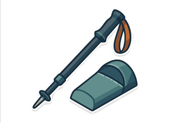 Trekking pole and sleeping bag for hiking and outdoor camping adventures
