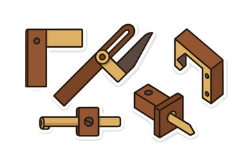 Isometric Set of Woodworking Marking Tools for Carpentry Projects