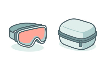 Ski goggles with tinted lens and protective zippered storage case for winter sports gear